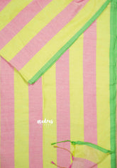 Yellow with Pink - Thaara - Multicolor horizontal stripes khadi